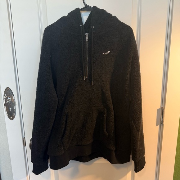 Volcom Black Sherpa Quarter Zip Hoodie Sweater - Picture 1 of 6